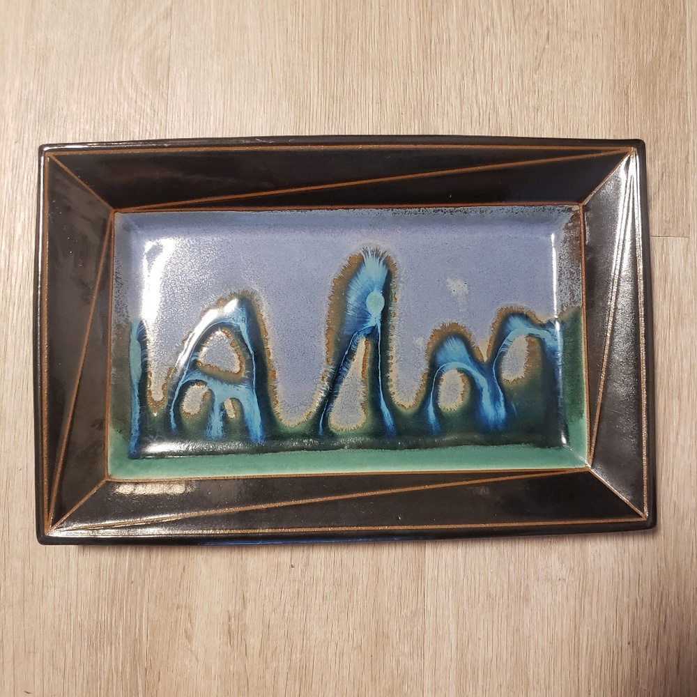 VINTAGE Suki Diamond Abstract Art Ceramic Serving Platter Signed